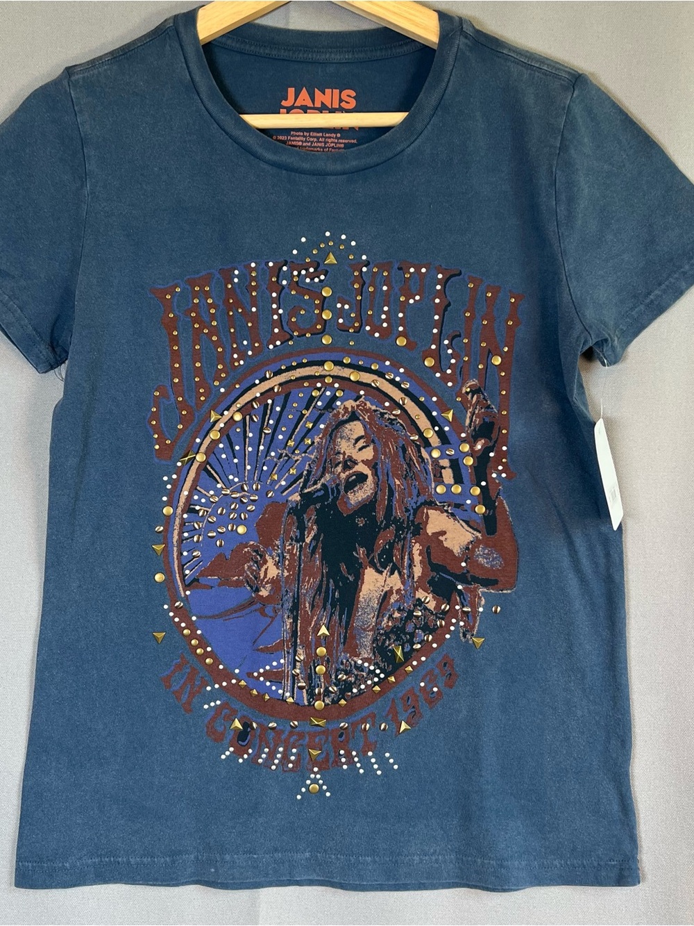Lucky Brand Janis Joplin Graphic T‑Shirt Blue w/Grommets Band T Rock & Roll NWT